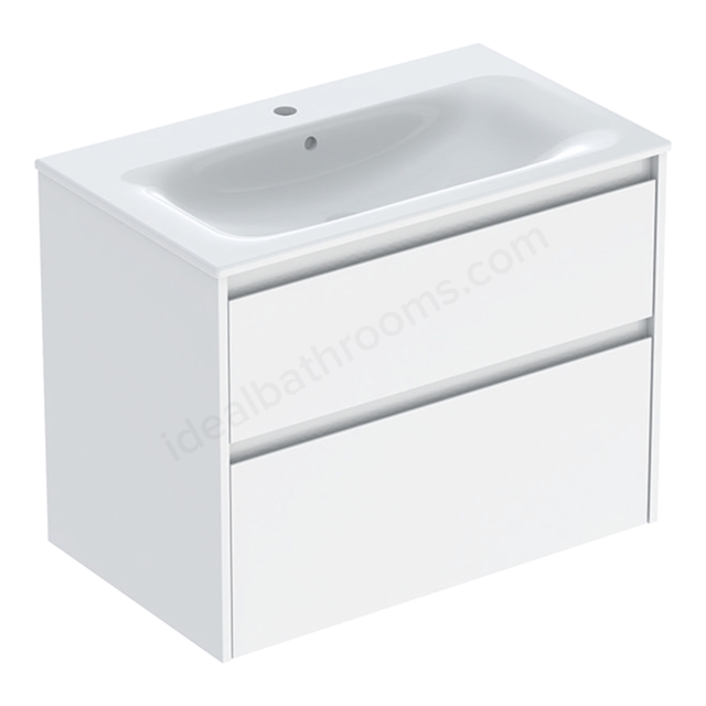 Geberit Selnova Square 800mmW Slim-Rim Basin & 2-Drawer Cabinet Set; Gloss White Silk