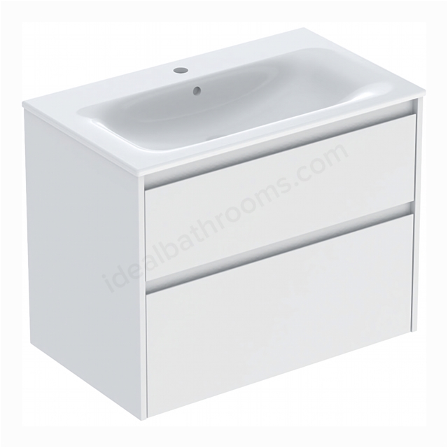 Geberit Selnova Square 800mmW Slim-Rim Basin & 2-Drawer Cabinet Set; Matt White Silk