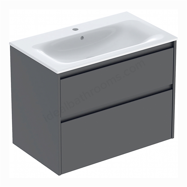 Geberit Selnova Square 800mmW Slim-Rim Basin & 2-Drawer Cabinet Set; Lava Silk Matt