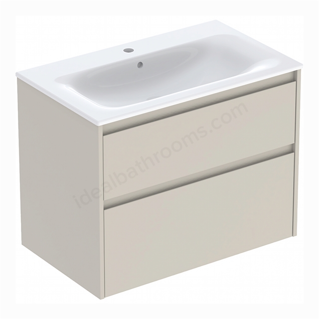 Geberit Selnova Square 800mmW Slim-Rim Basin & 2-Drawer Cabinet Set; Sand Silk Matt