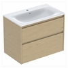 Geberit Selnova Square 800mmW Slim-Rim Basin & 2-Drawer Cabinet Set; Oak Melamine