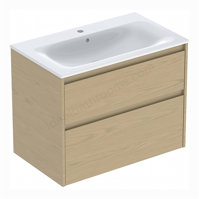 Geberit Selnova Square 800mmW Slim-Rim Basin & 2-Drawer Cabinet Set; Oak Melamine