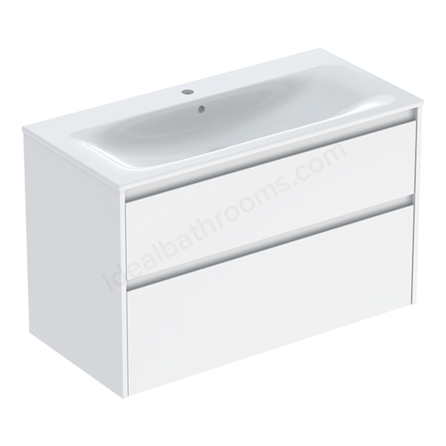 Geberit Selnova Square 1000mmW Slim-Rim Basin & 2-Drawer Cabinet Set; Gloss White Silk