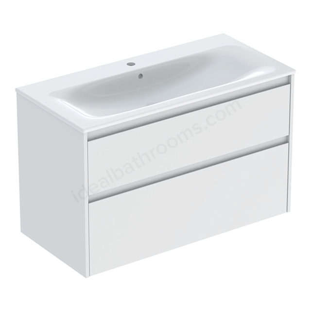 Geberit Selnova Square 1000mmW Slim-Rim Basin & 2-Drawer Cabinet Set; Matt White Silk