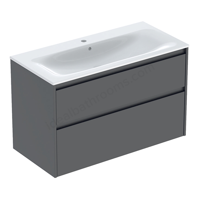Geberit Selnova Square 1000mmW Slim-Rim Basin & 2-Drawer Cabinet Set; Lava Silk Matt