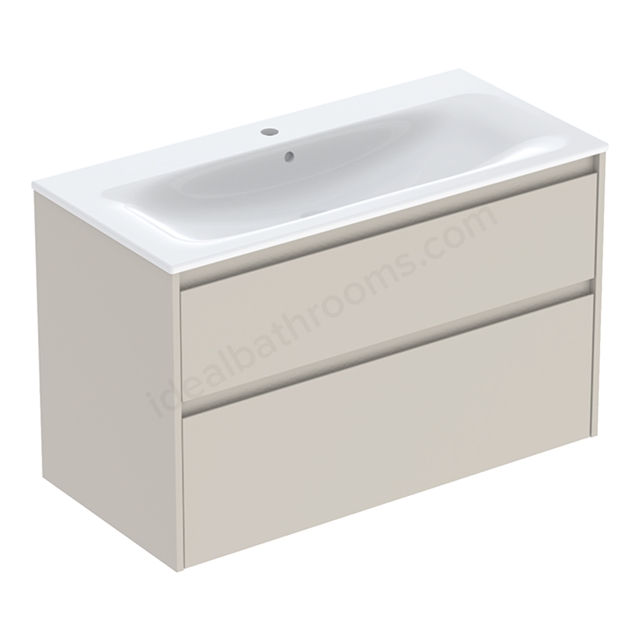 Geberit Selnova Square 1000mmW Slim-Rim Basin & 2-Drawer Cabinet Set; Sand Silk Matt