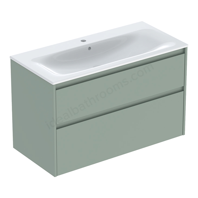 Geberit Selnova Square 1000mmW Slim-Rim Basin & 2-Drawer Cabinet Set; Sage Green Silk Matt