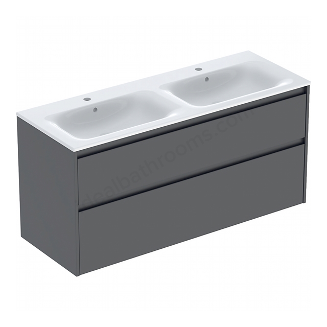Geberit Selnova Square Double 1300mmW Slim-Rim Basin & 2-Drawer Cabinet Set; Lava Silk Matt